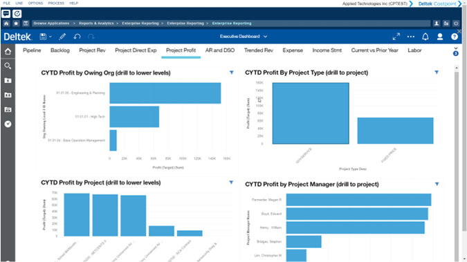 Image: Costpoint Executive Dashboard Project Profit